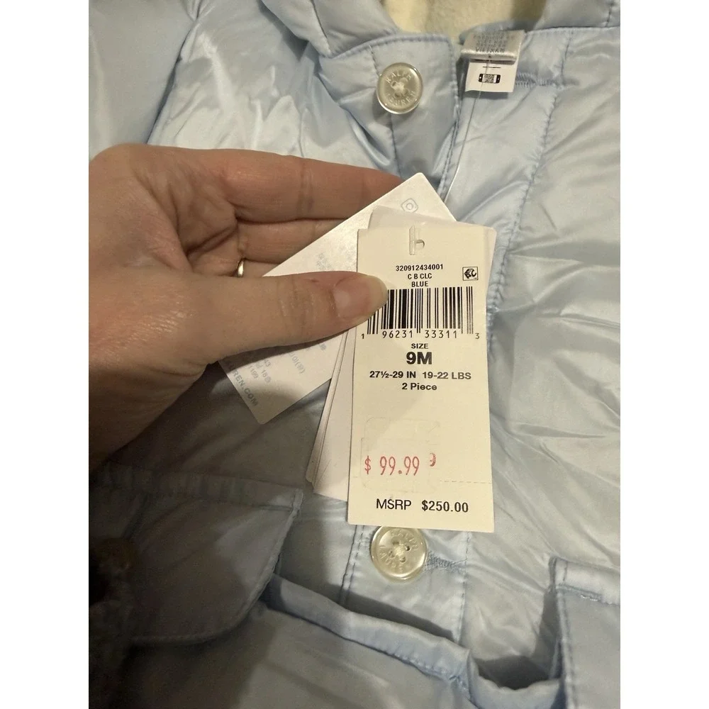 RALPH LAUREN DOWN BABY BLUE BUNTING &‎ JACKET SIZE 9mth NWT **Separates In Two**